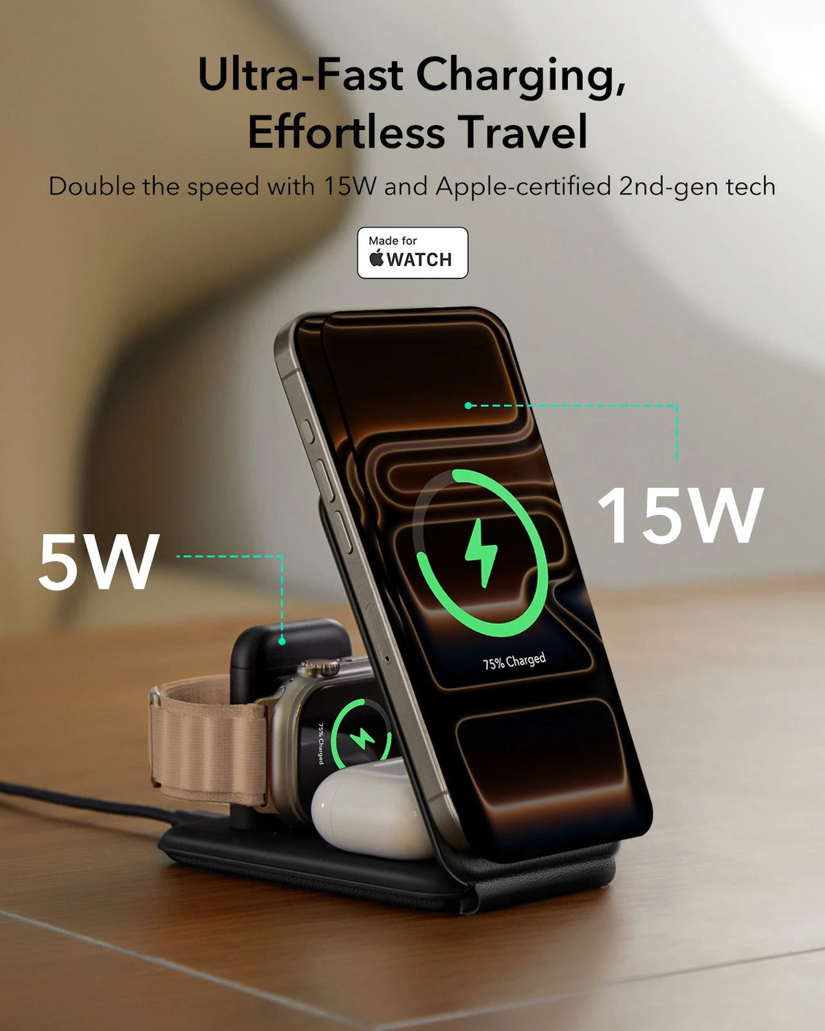 15W 3-in-1 Travel Wireless Charging Set - Black - EU Plug ESR ESR