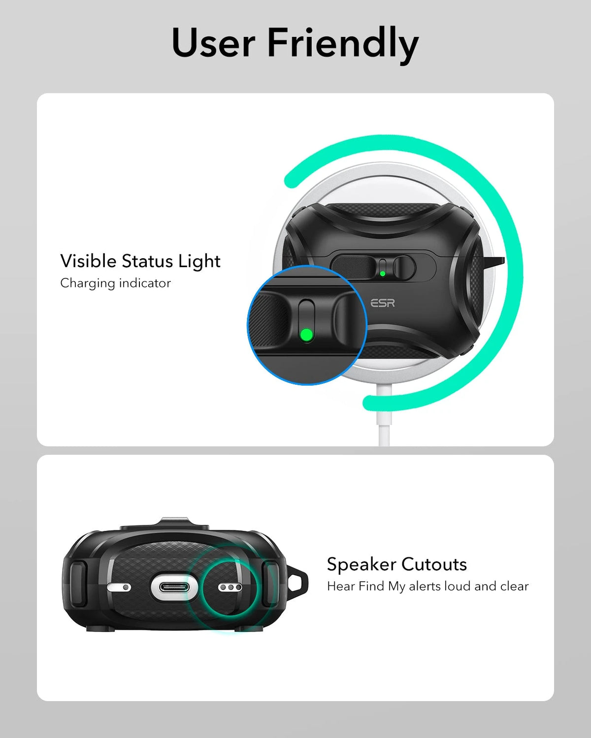 15W 3-in-1 Wireless Charging Station with CryoBoost (HaloLock) & AirPods Pro 3 Cyber FlickLock Case Bundle - Black - US Plug ESR ESR