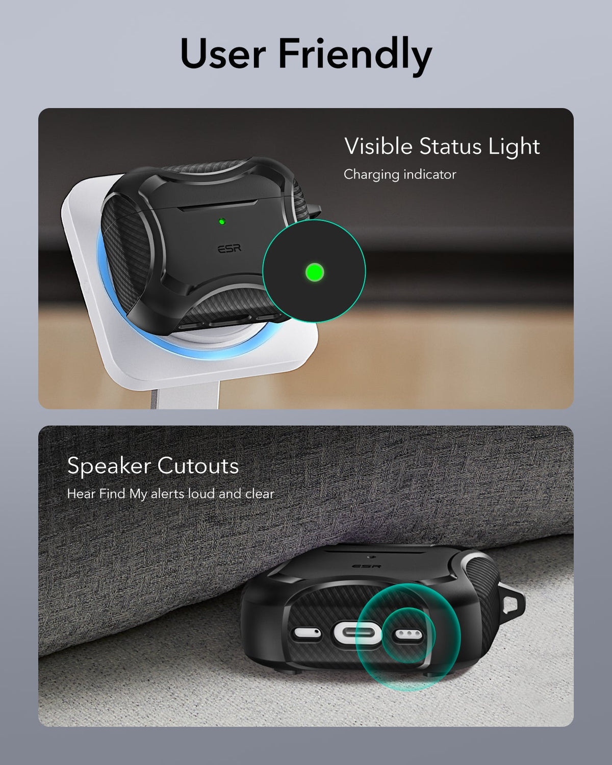 15W 3-in-1 Wireless Charging Station with CryoBoost (HaloLock) and AirPods Pro 3 Cyber Tough Case Bundle - Black - US Plug ESR ESR
