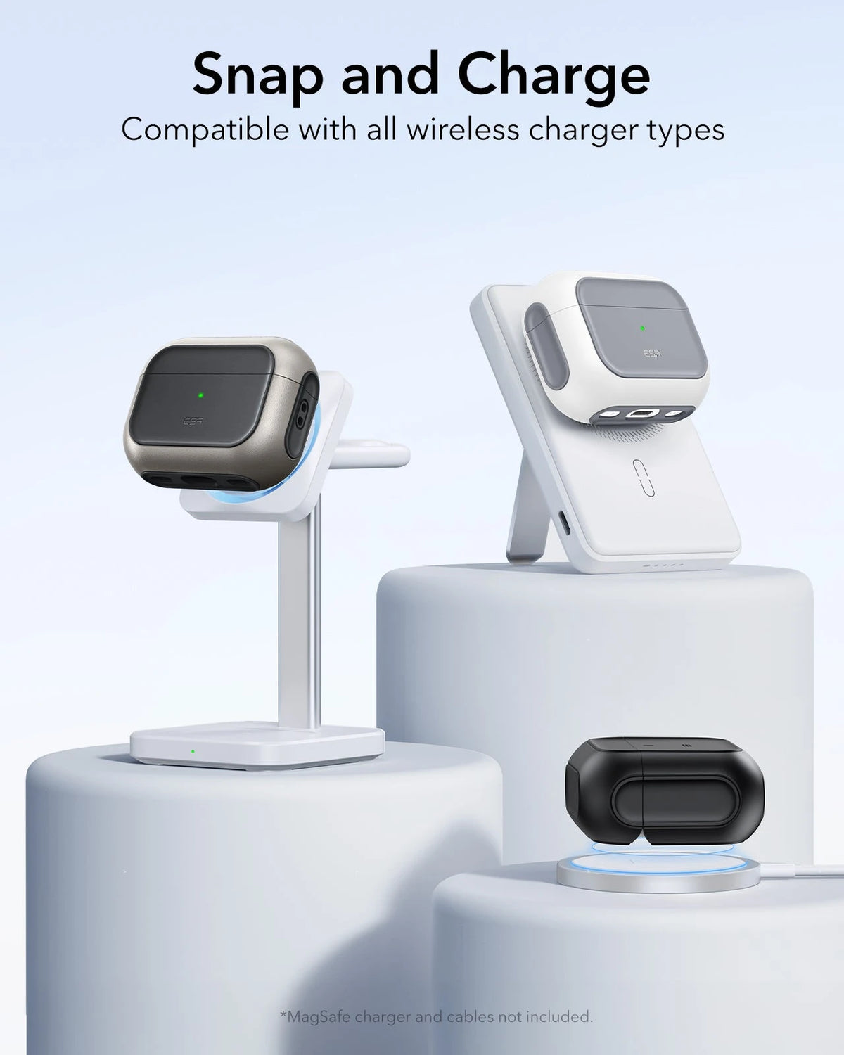 15W 3-in-1 Wireless Charging Station with CryoBoost (HaloLock) and AirPods Pro 3 Orbit Hybrid Case Bundle - Black - US Plug ESR ESR