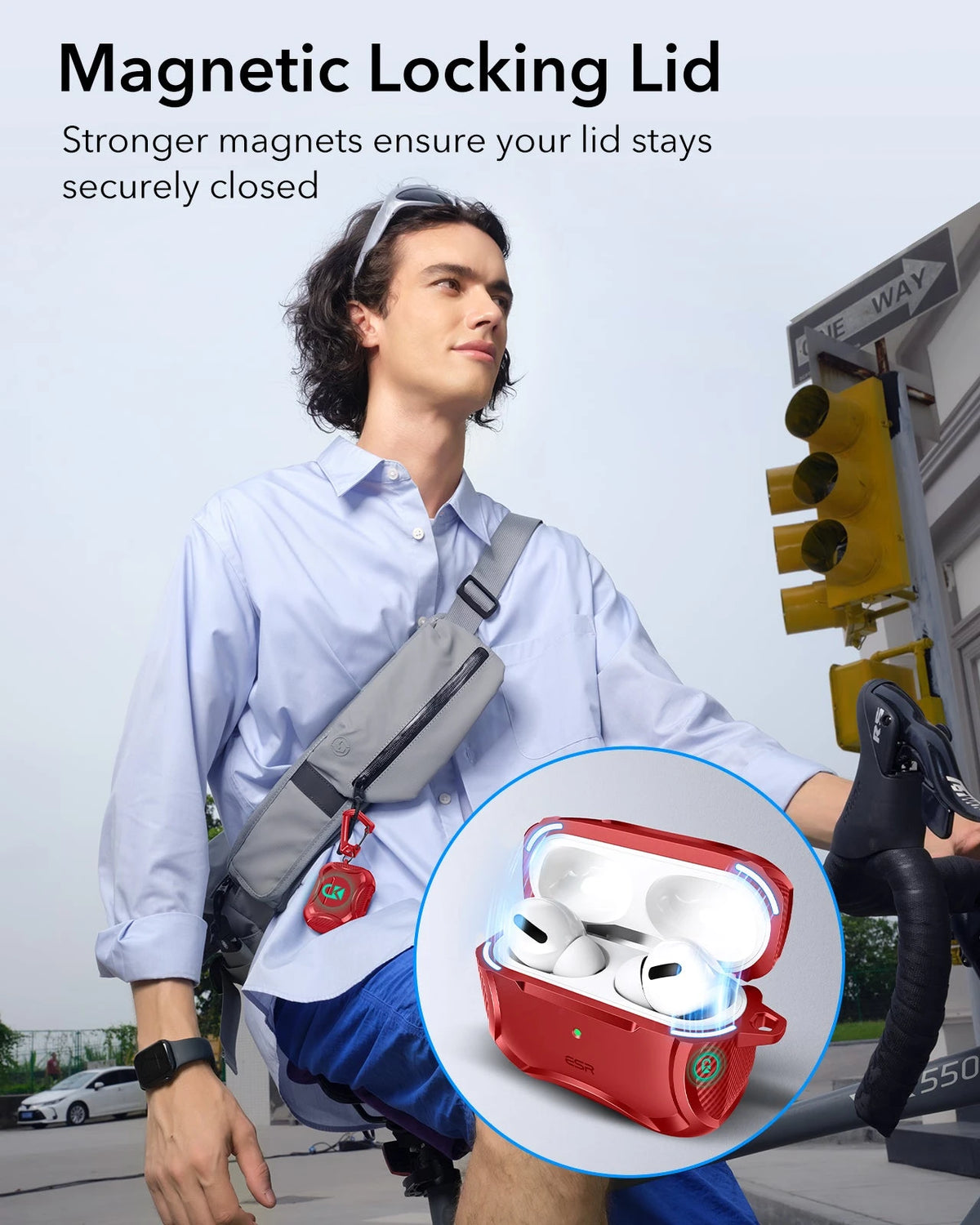 ESR AirPods Pro 3 Rugged Charging Case Red Magnetic Locking Lid