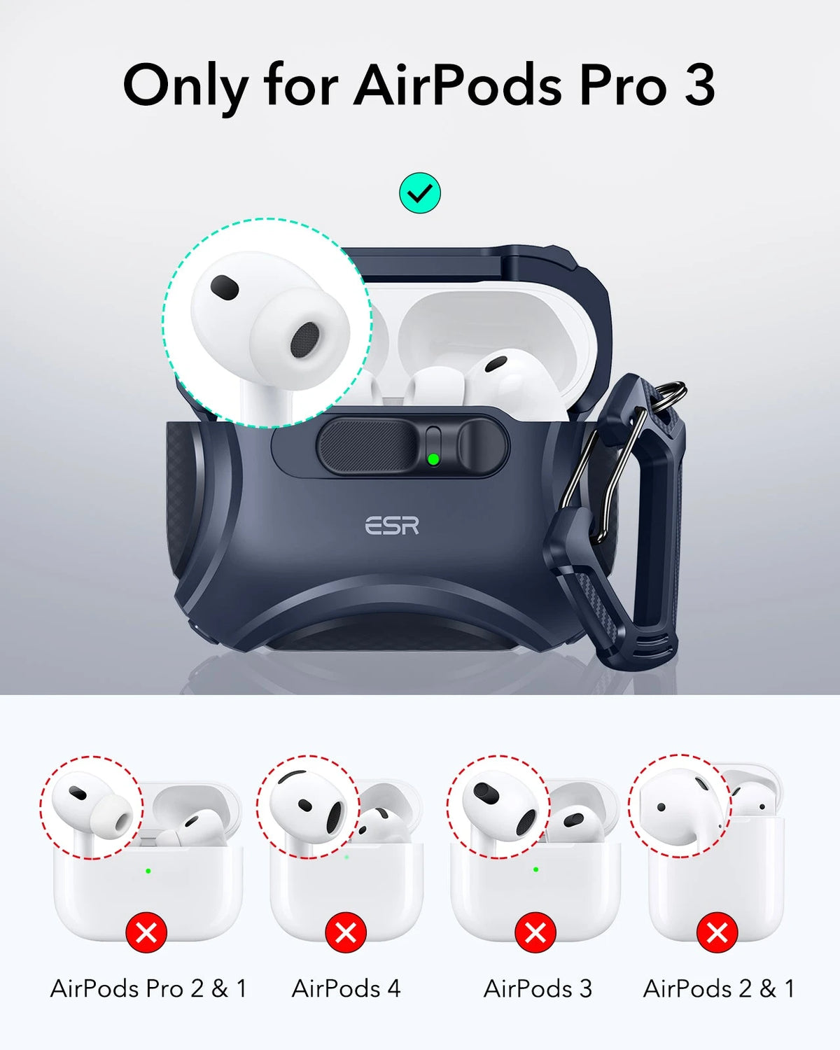 AirPods Pro 3 Dual Style Security Lock Bundle - Navy Blue & Black ESR ESR