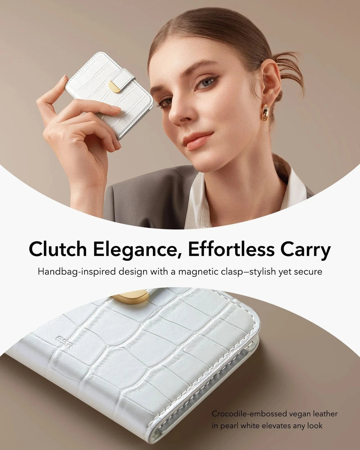 Aura Clutch Magnetic Wallet - Pearl White Croc ESR ESR