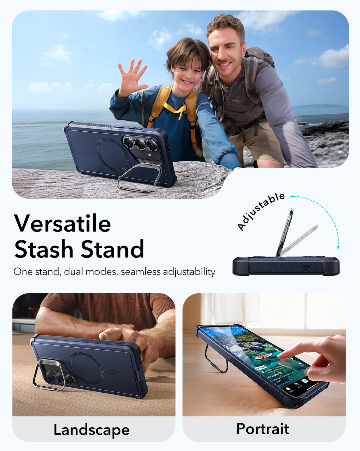 ESR Samsung Galaxy S26 Cyber Tough Magsafe Case with Stand Navy Blue Versatile Stash Stand