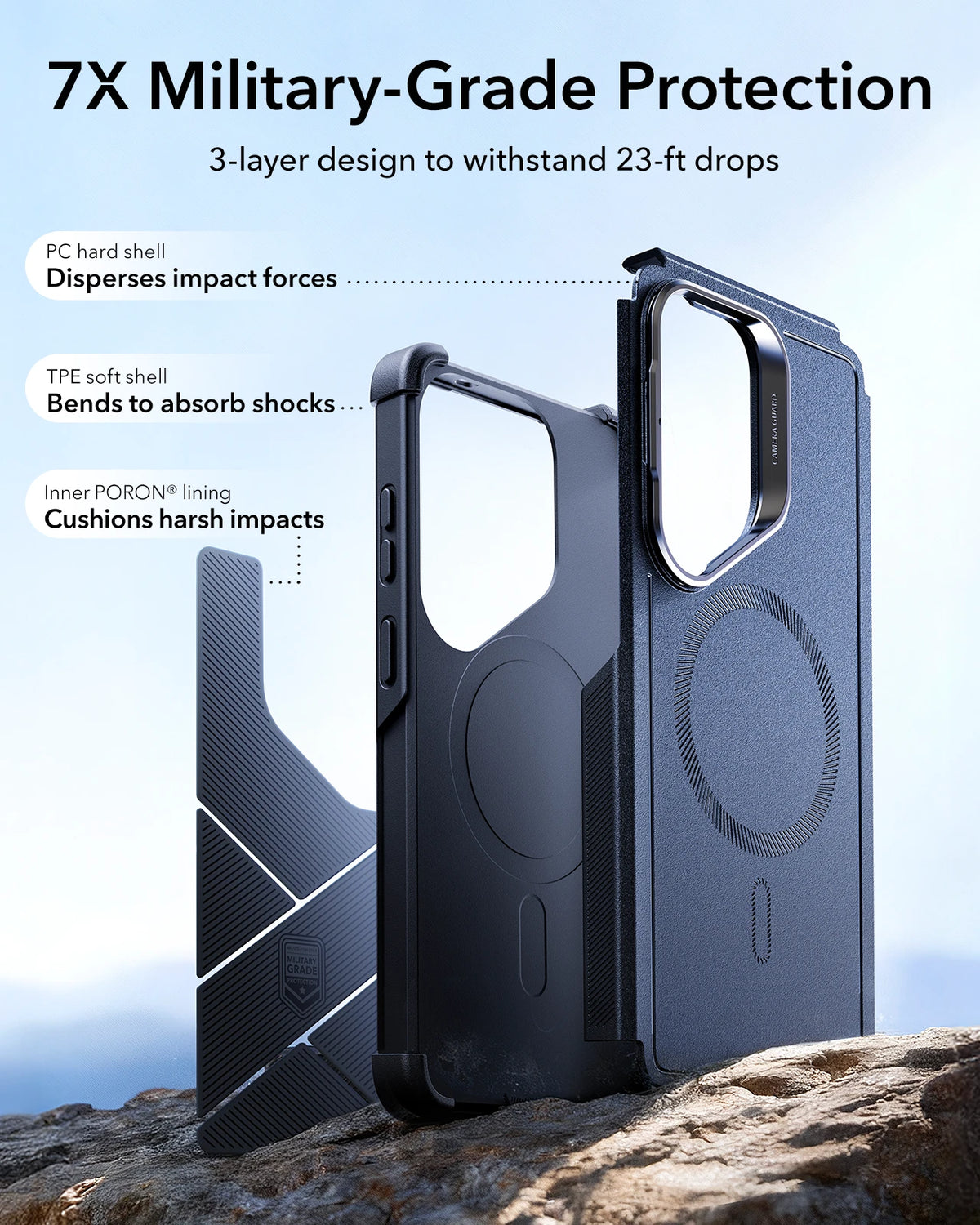 ESR Samsung Galaxy S26 Cyber Tough Magsafe Case with Stand Navy Blue 7X Military Grade Protection