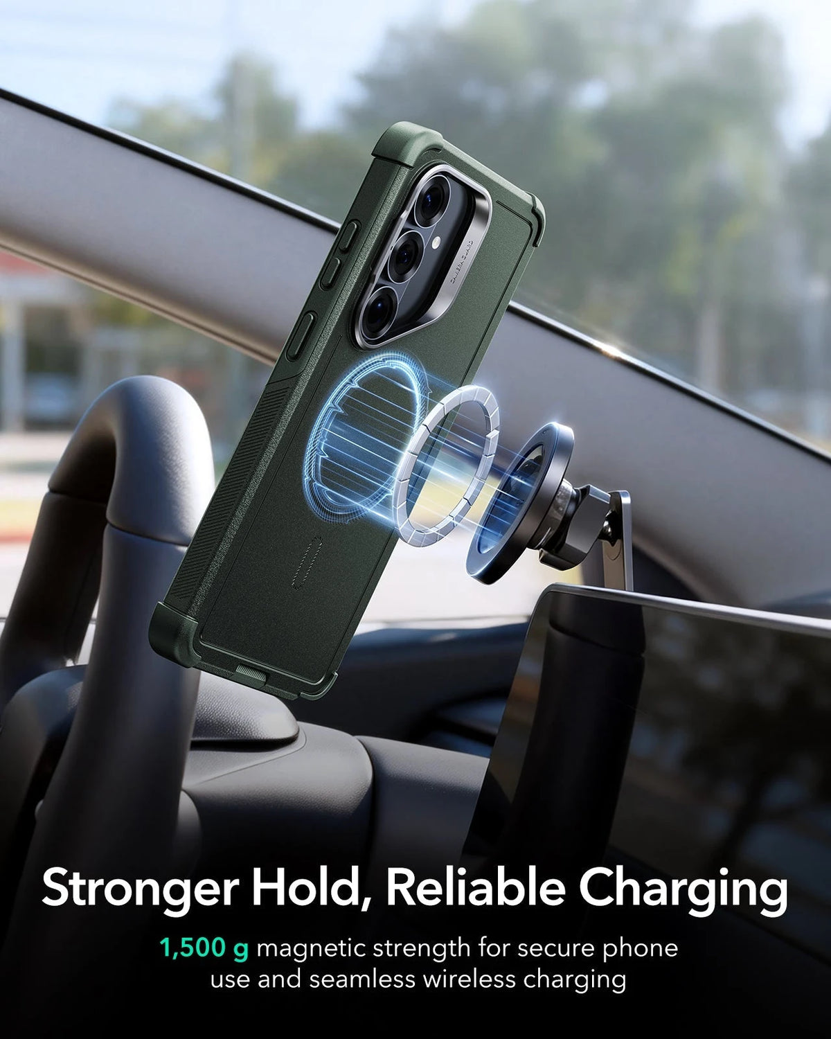 ESR Samsung Galaxy S26 Cyber Tough Magsafe Case with Stand Olive Green Stronger Hold Reliable Charging