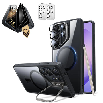 Galaxy S26 Ultra Classic Hybrid Magsafe Case with Stand and Corning Glass Privacy Screen Protector Set Clear BlacK