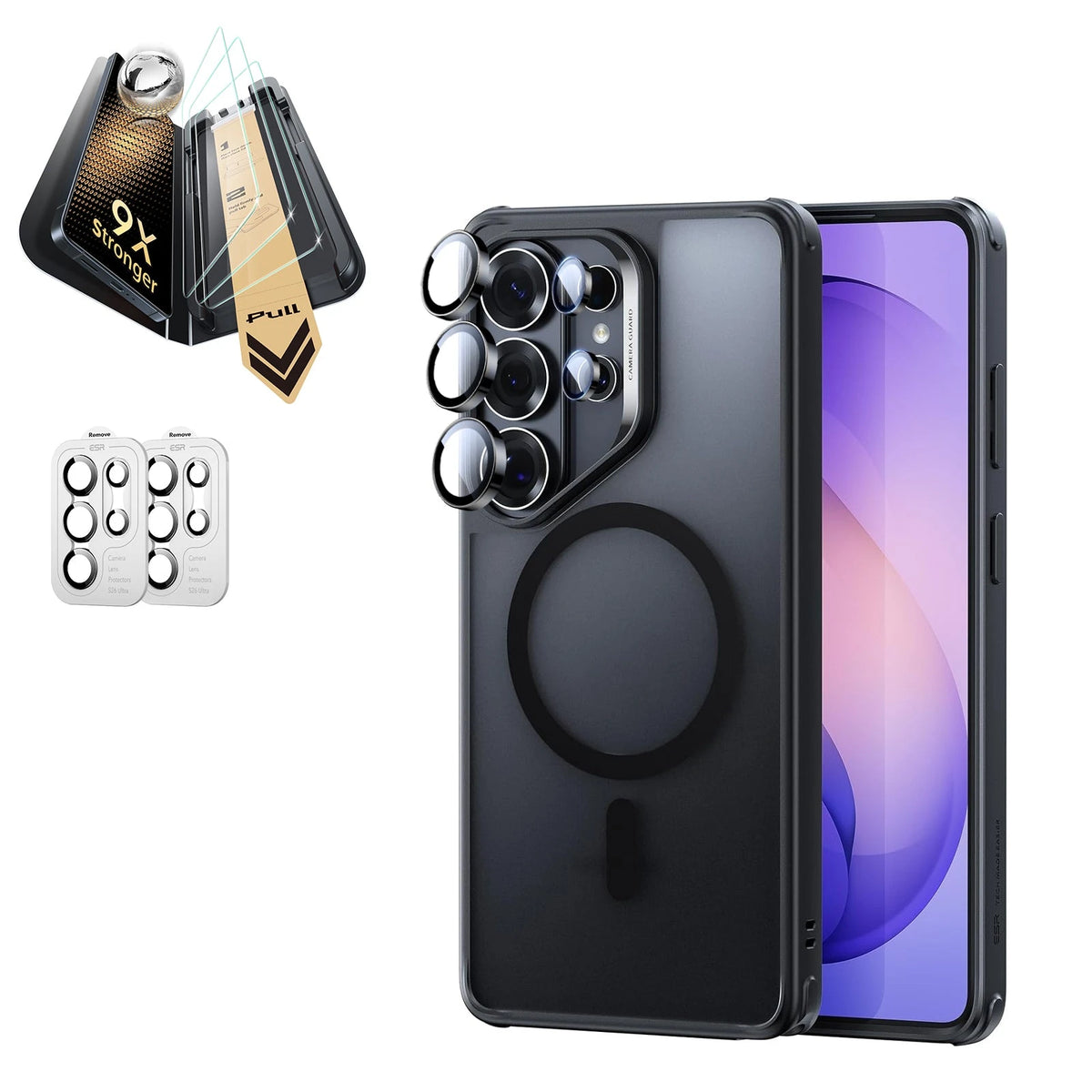 Galaxy S26 Ultra Classic Hybrid Magsafe Case and Corning Glass Screen Protector Set Frosted Black
