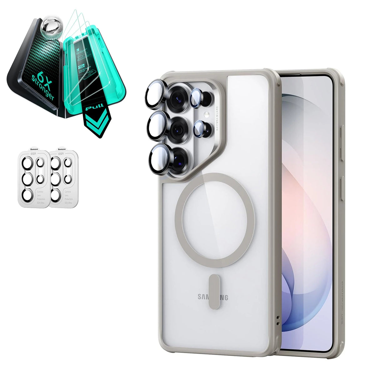 Galaxy S26 Ultra Classic Hybrid Magsafe Case and Armorite Screen Protector Clear Grey