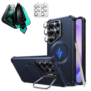 Galaxy S26 Ultra Cyber Tough Magsafe Case with Stand and Armorite Privacy Screen Protector Set Blue