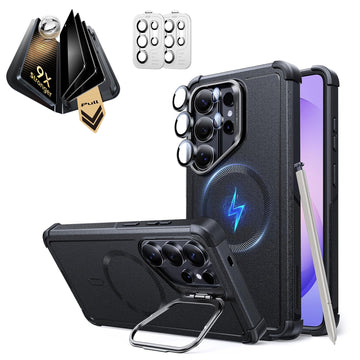 Galaxy S26 Ultra Cyber Tough Magsafe Case with Stand and Corning Glass Privacy Screen Protector Bundle Black
