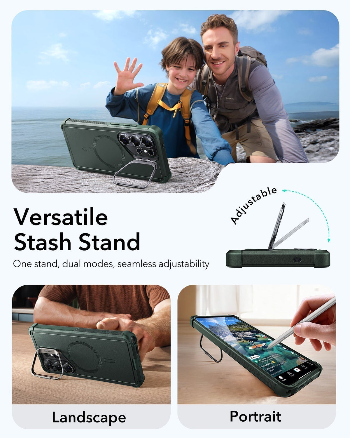 ESR Samsung Galaxy S26 Ultra Cyber Tough Magsafe Case with Stand Olive Green Versatile Stash Stand