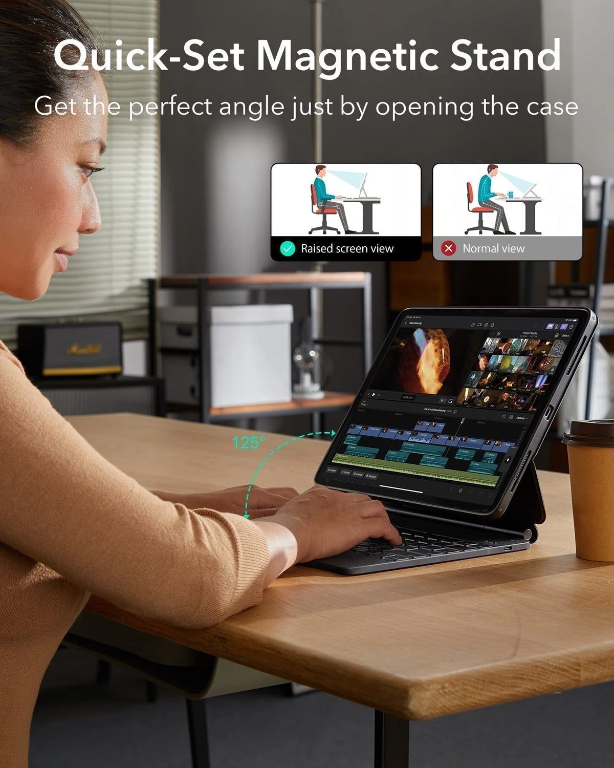 iPad Air 13“ (2025) Magnetische Rebound Tastatur Hülle 360 Schutz Paper Feel Bündel - DE Layout -Schwarz ESR ESR