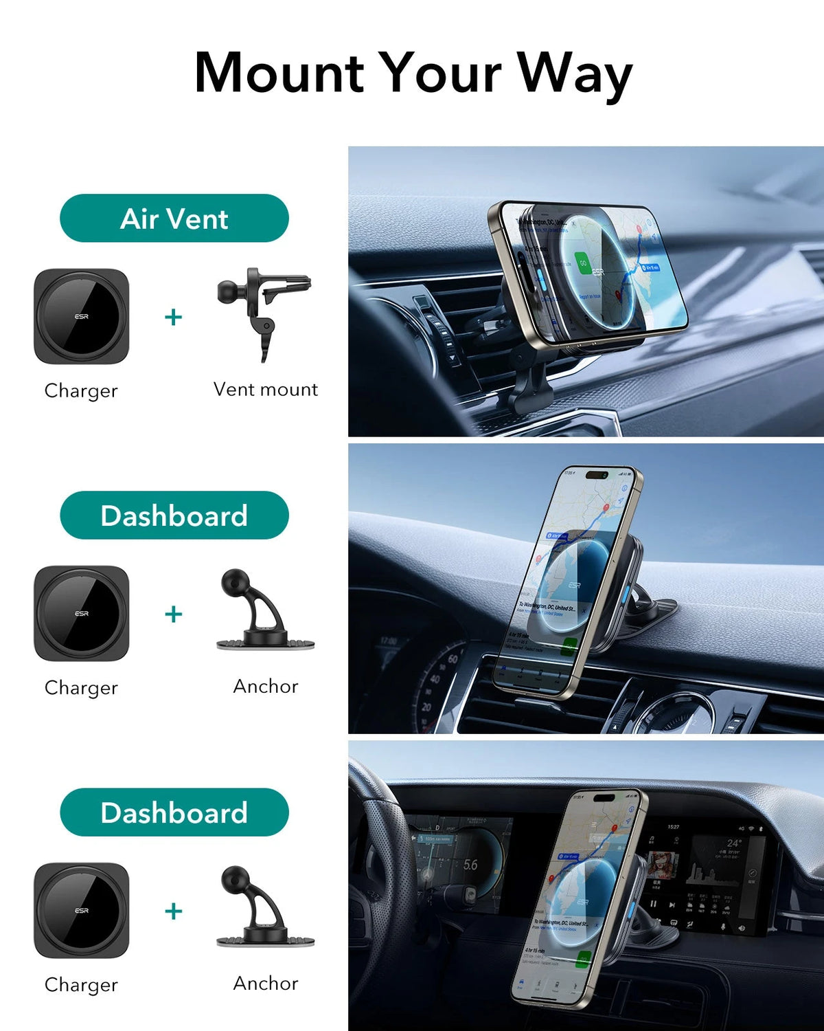 Magnetic Wireless Car Charger with 36W Adapter - Black ESR ESR