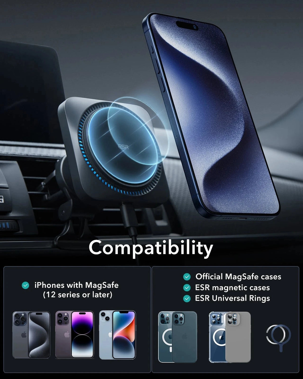 Wireless Car Charger with CryoBoost™ (HaloLock) - Wireless Charger ESR ESR