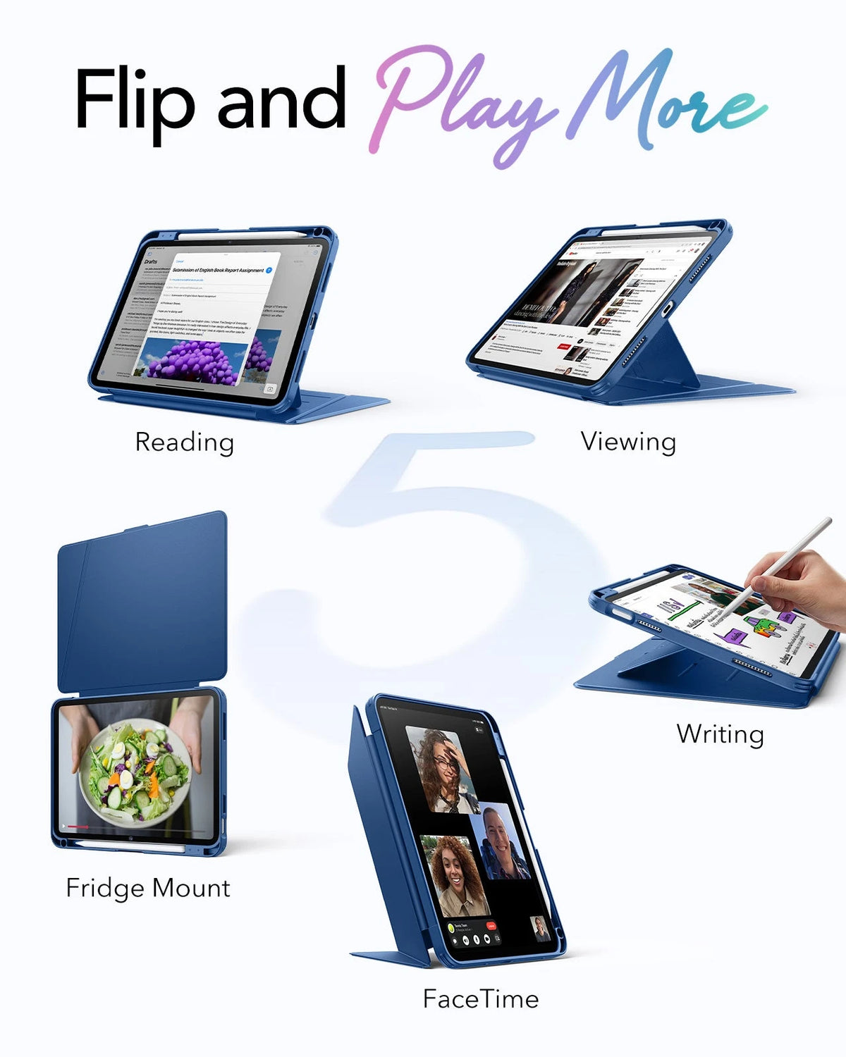 iPad 11" (A16) 2025 Bundle Flip Magnetic Case with Pencil Holder & Armorite® Protection - Navy Blue ESR ESR