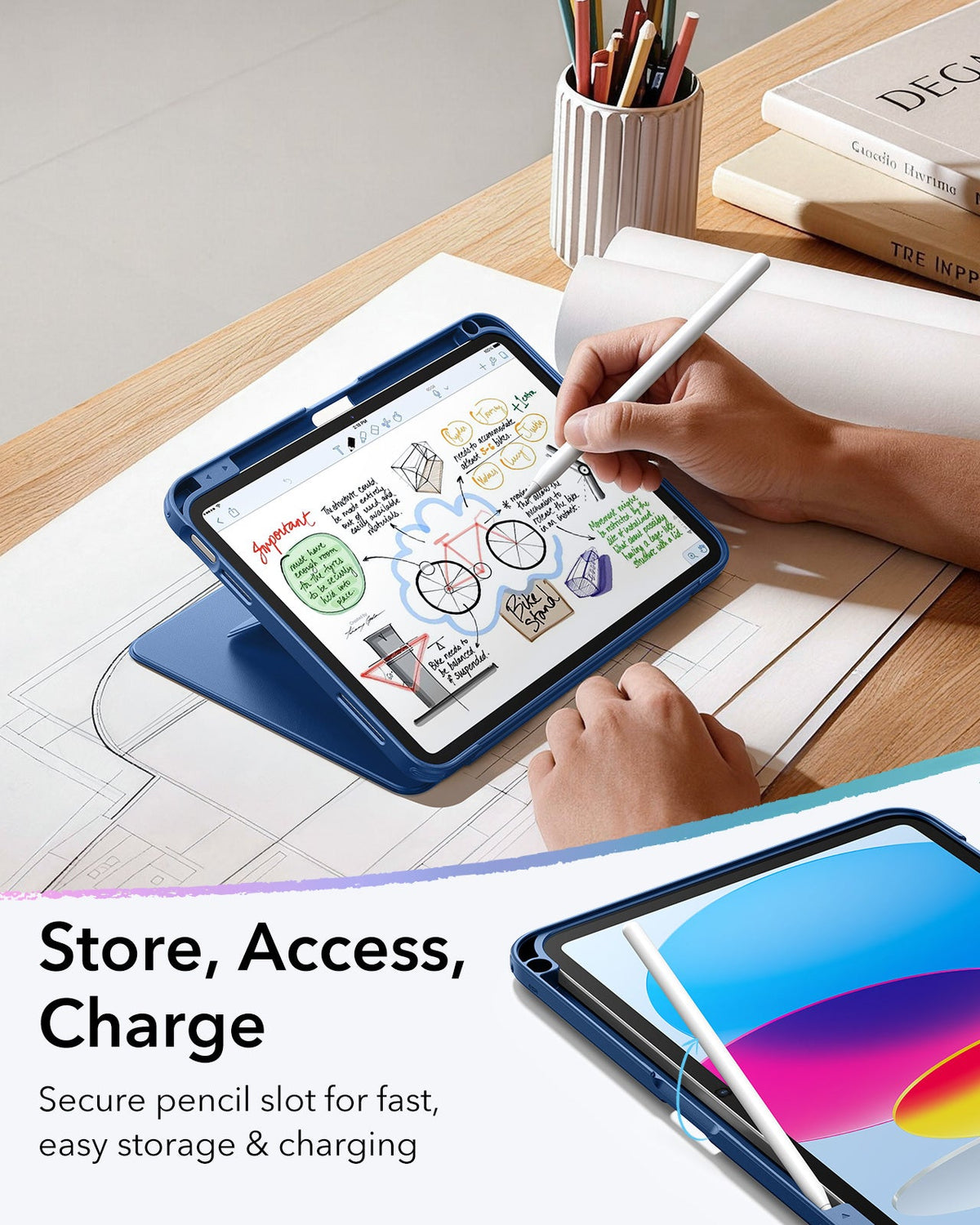 iPad 11" (A16) 2025 Bundle Flip Magnetic Case with Pencil Holder & Armorite® Protection - Navy Blue ESR ESR