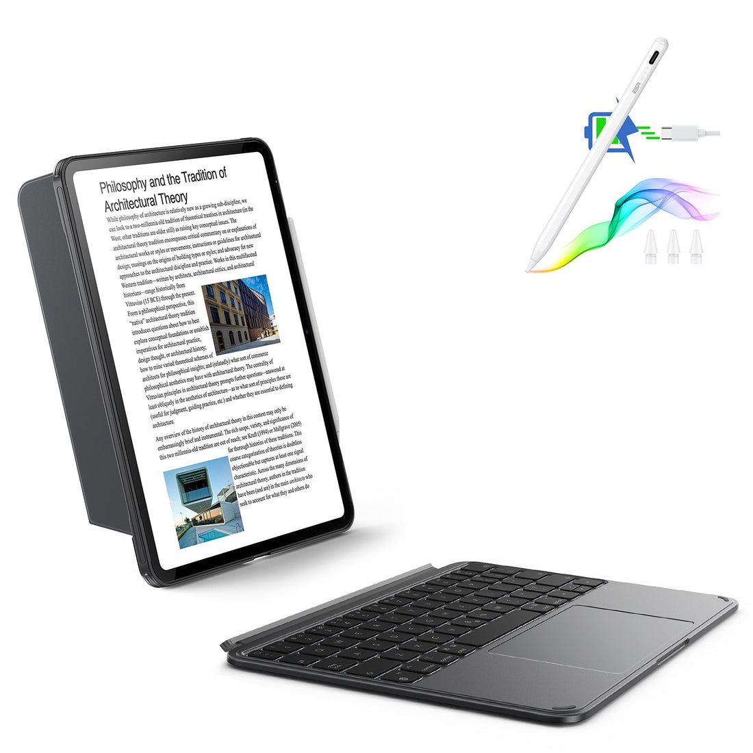 iPad Air 11” (M2) 2024 Shift Keyboard Case (Detachable) With Digital Pencil Bundle  -US Layout-Dark Gray ESR ESR