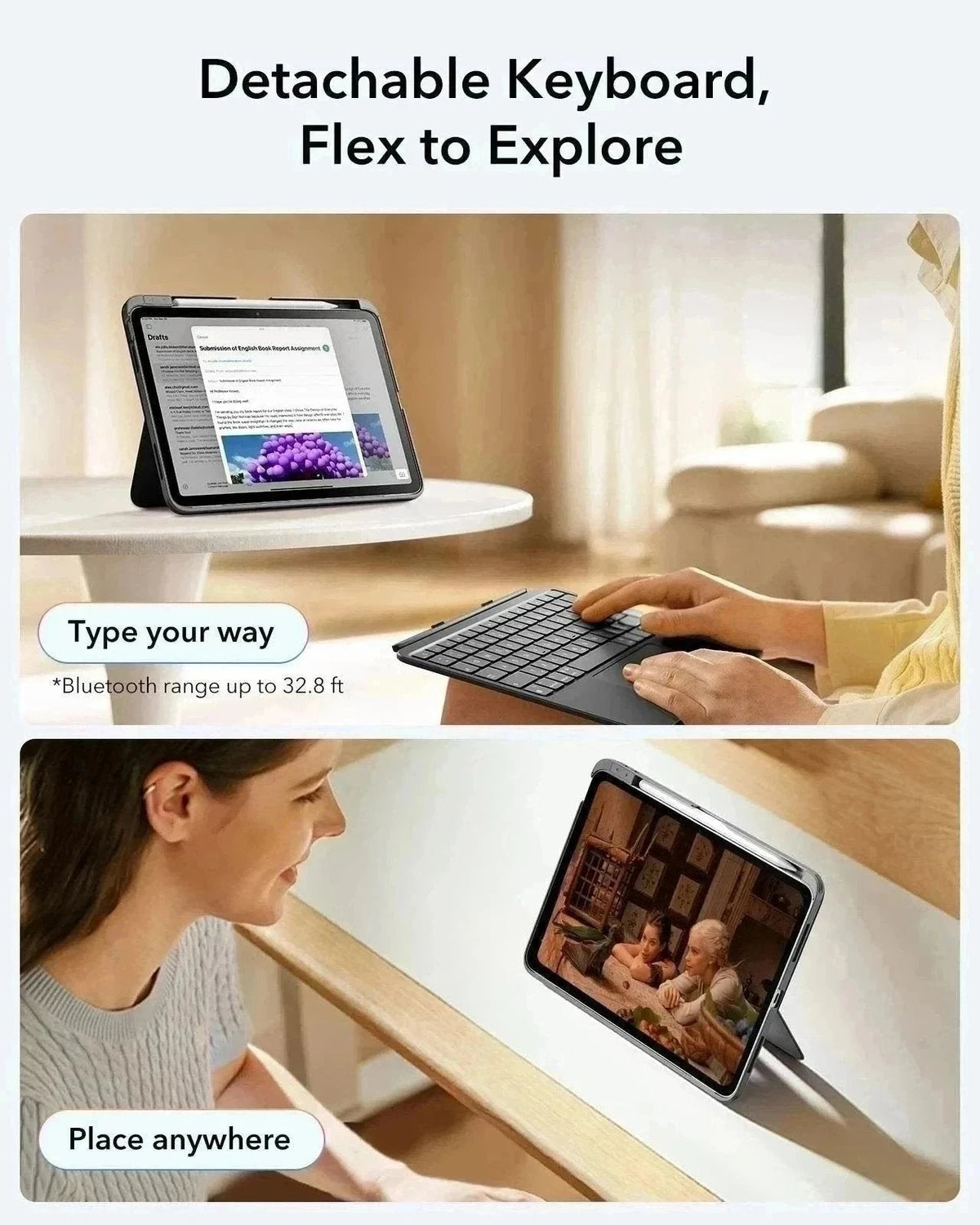 iPad Air 10,9" (5./4. Gen) Flexible Tastaturhülle (abnehmbar) - DE Layout -Dark Gray ESR ESR