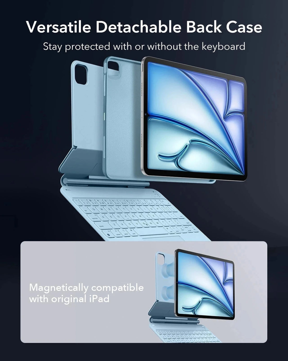 ipad Air 11(M4,2026) case with keyboard-Versatile Detachable Back Case