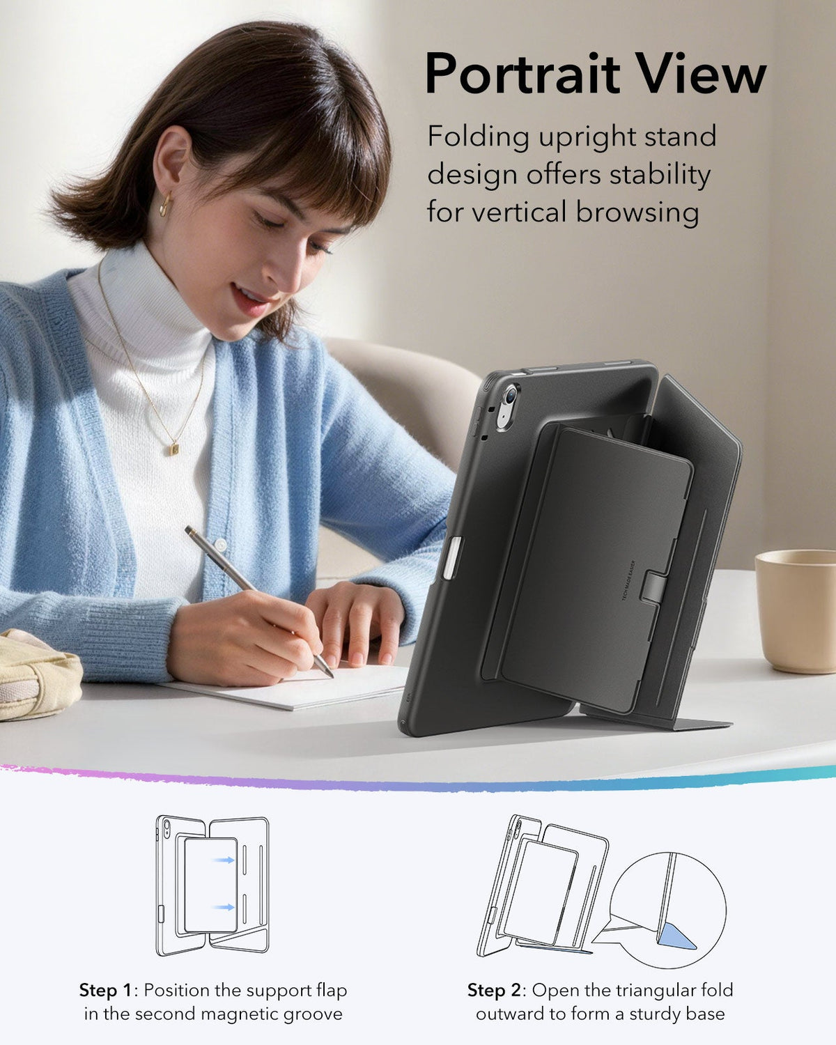 iPad Air 13" (M4) 2026 Bundle Flip Magnetic Case with Pencil Holder & Armorite® Paper-Feel Protection - Black ESR ESR