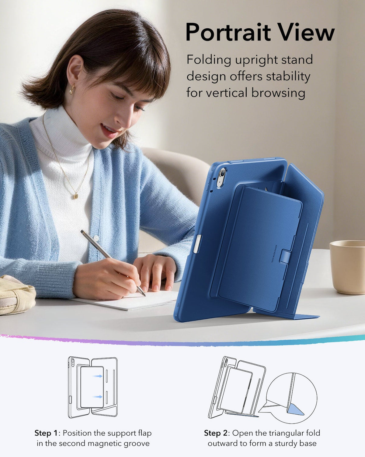 iPad Air 13" (M4) 2026 Bundle Flip Magnetic Case with Pencil Holder & Armorite® Paper-Feel Protection - Navy Blue ESR ESR
