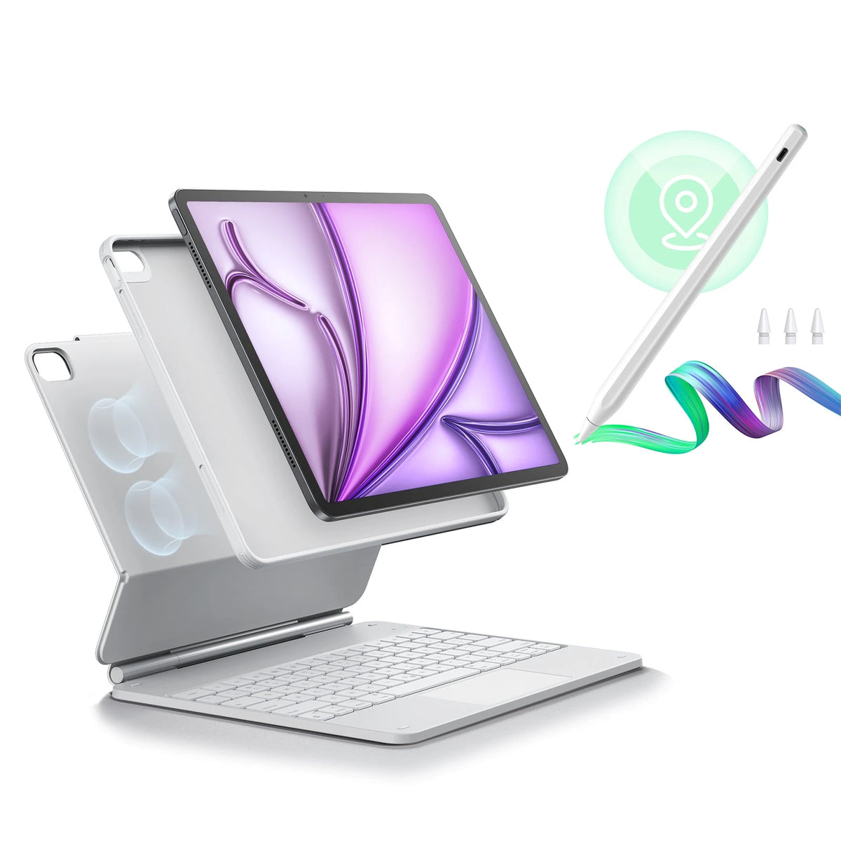 iPad Air 13" (M4) 2026 Bundle Rebound Magnetic Keyboard Case 360 & Digital Pencil-US Layout-White ESR ESR