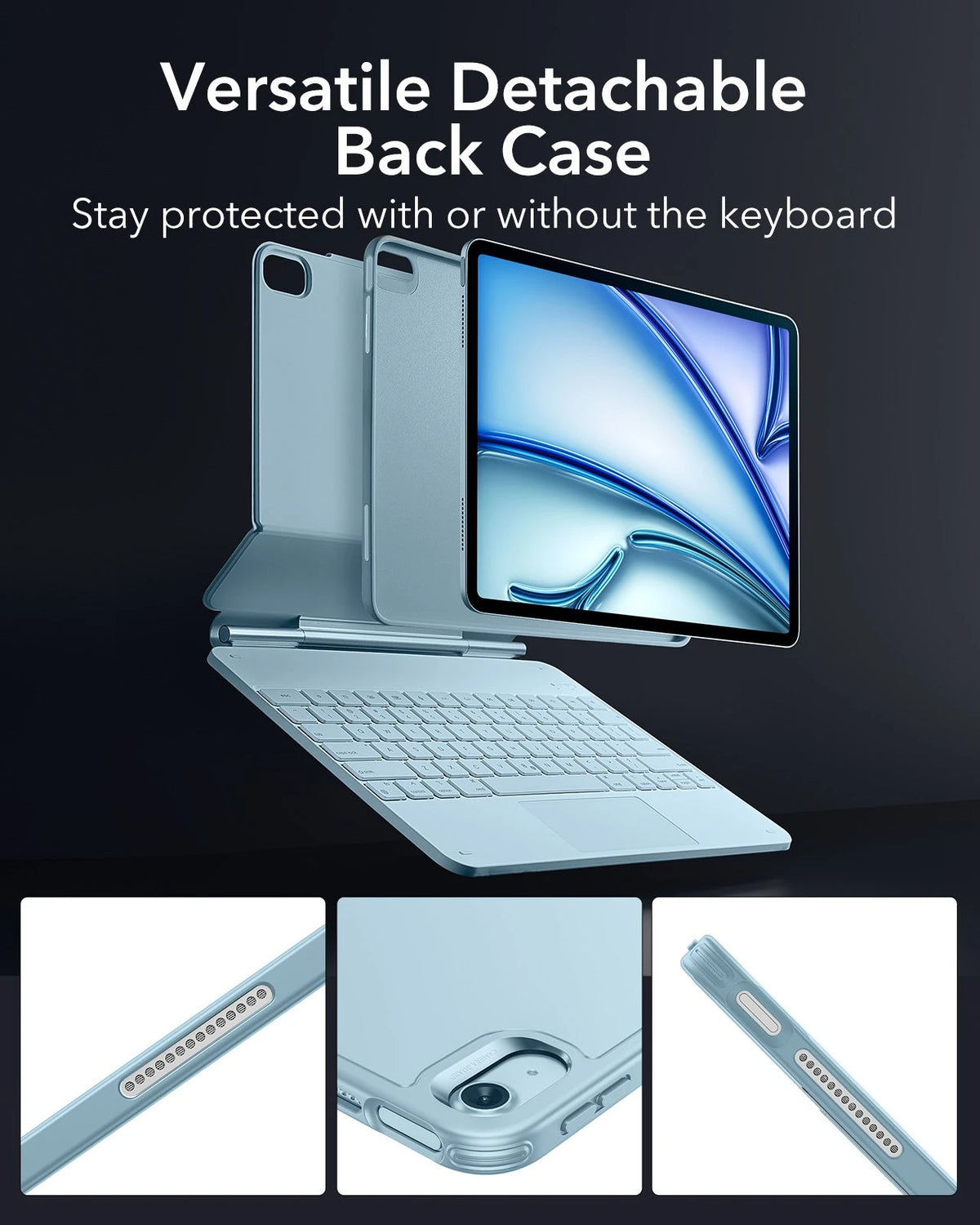  Rebound Folio Keyboard Case for iPad Air 13-inch (M4) 2026 -versatile detachable back case-stay protectied with or without the keyboard