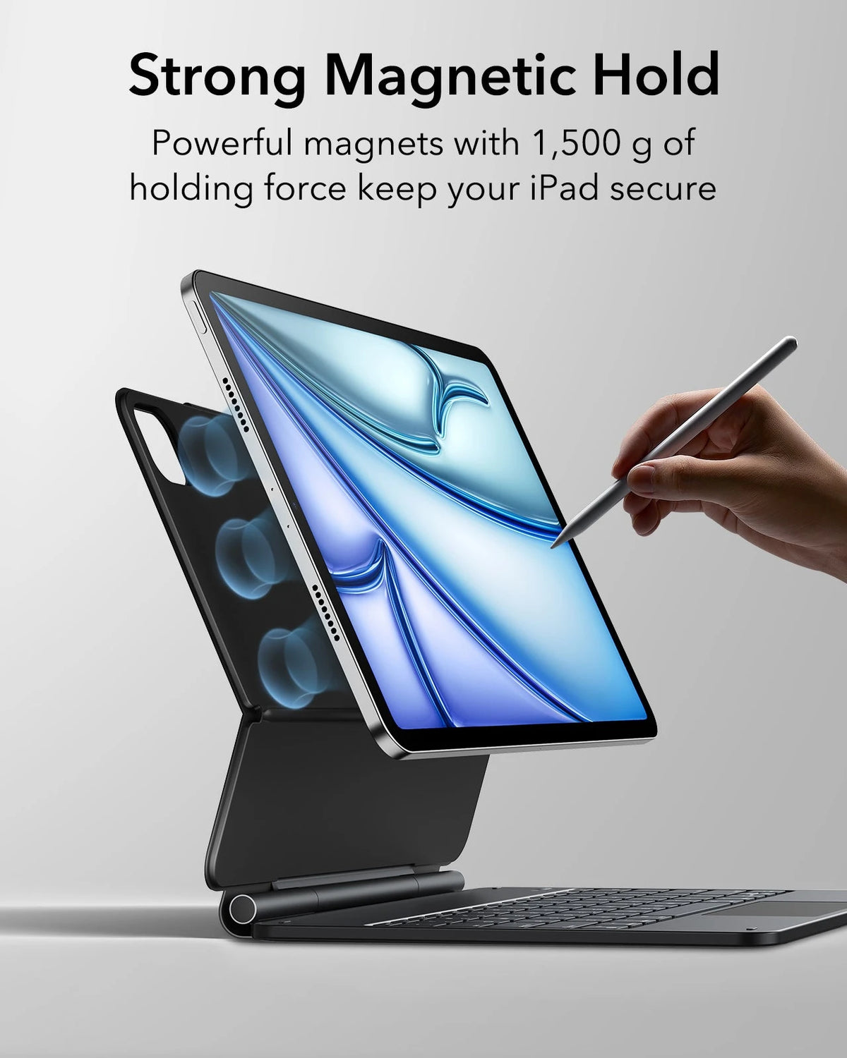 strong magnetic hold-powerful magnets with 1500g of holding force keep your ipad secure
