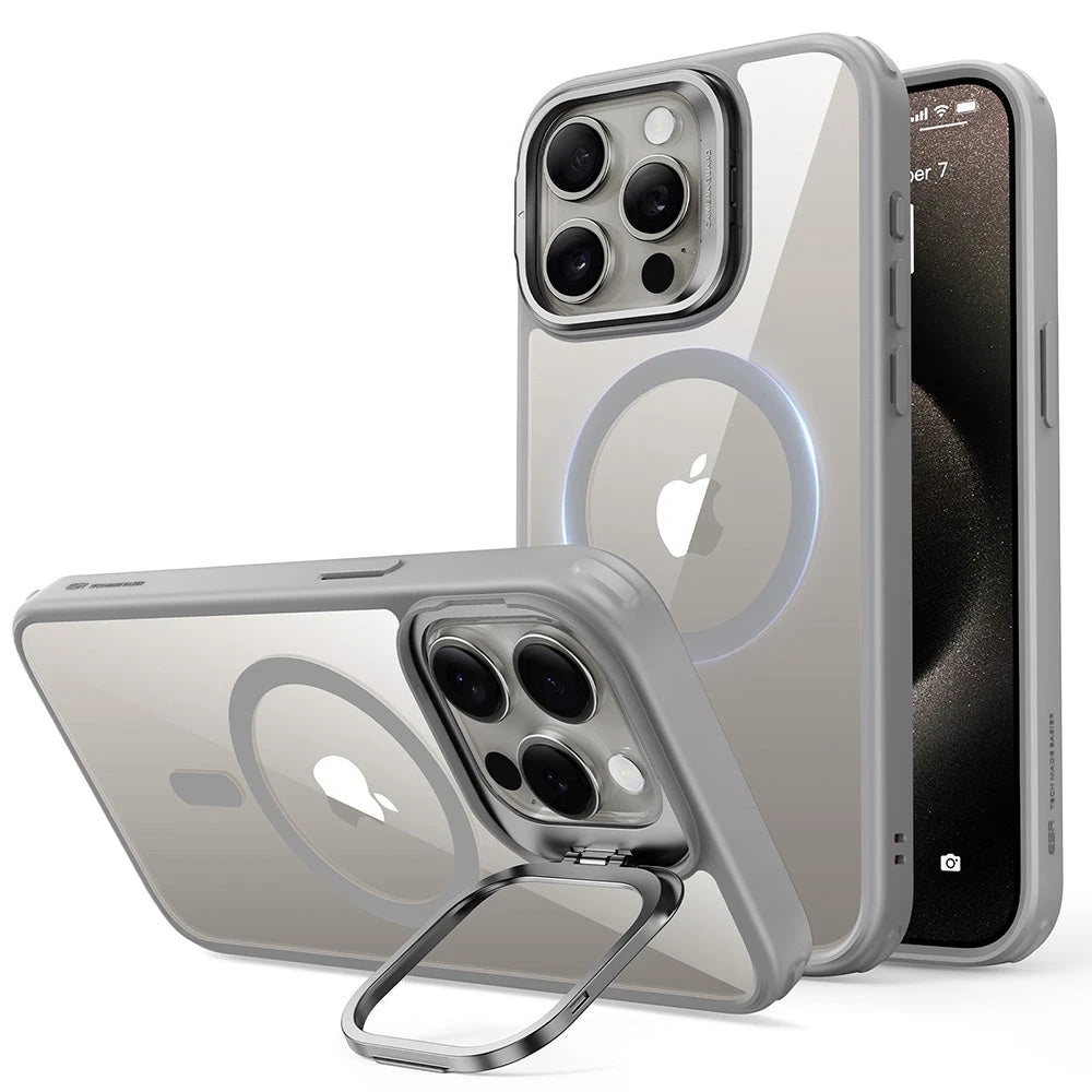 Clear Grey iPhone 15 Pro Max Slim Magsafe Case with Stand