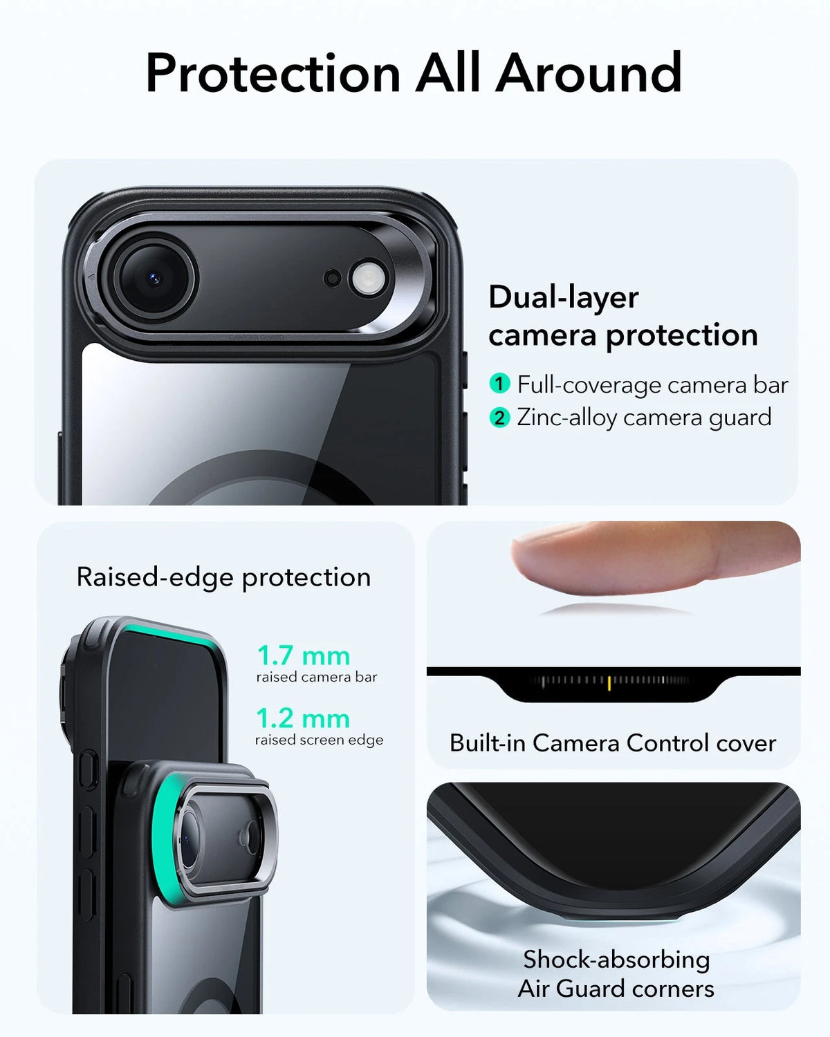 ESR iPhone 17 Air Magsafe Case with Stand Camera Control Clear Black Raised Edge Protection