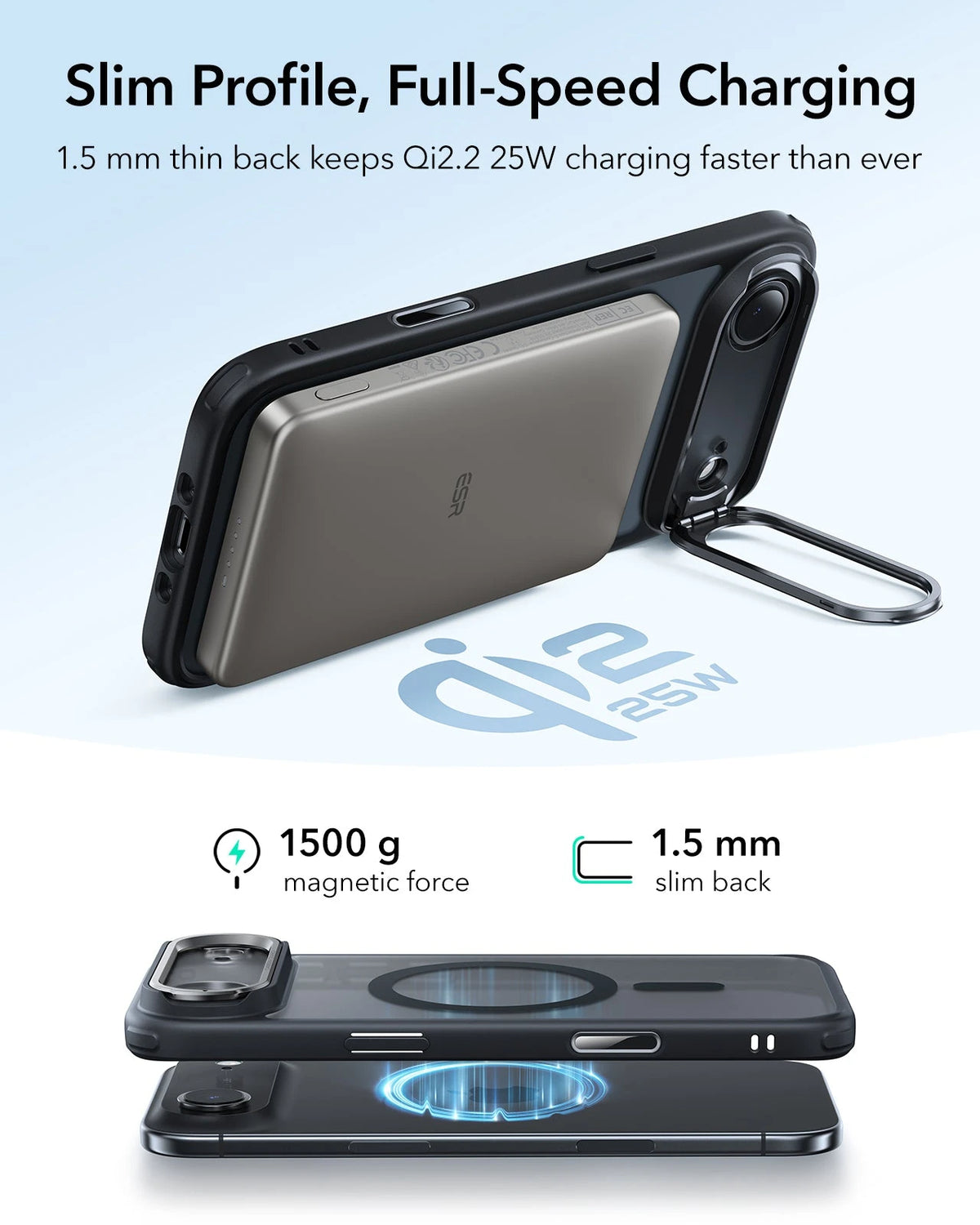 ESR iPhone 17 Air Magsafe Case with Stand Camera Control Frosted Black Wireless charging
