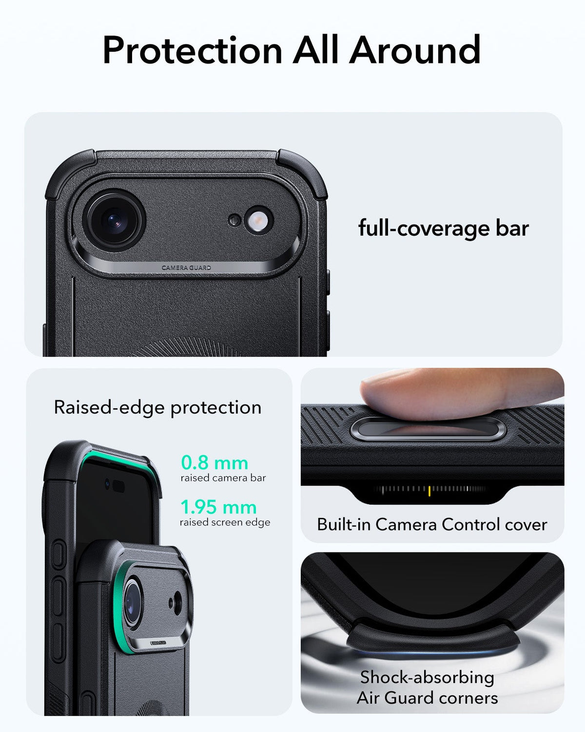 ESR iPhone 17 Air Cyber Tough Magsafe Case with Camera Control Black Raised Edge Protection