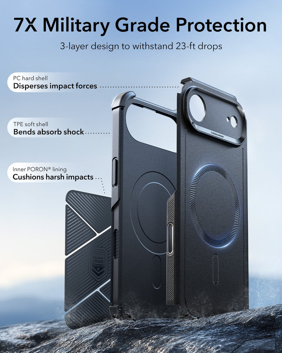 ESR iPhone 17 Air Cyber Tough Magsafe Case with Camera Control Black Military Grade Protection