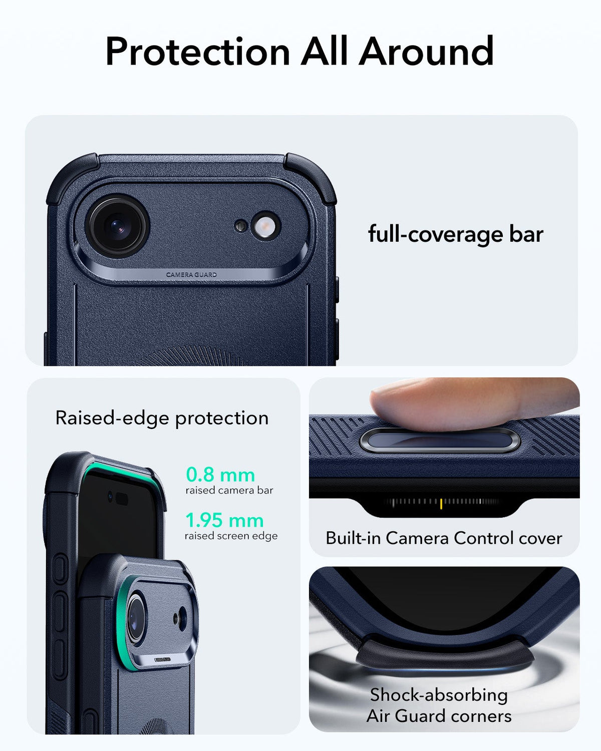 ESR iPhone 17 Air Cyber Tough Magsafe Case with Camera Control Blue Raised Edge Protection