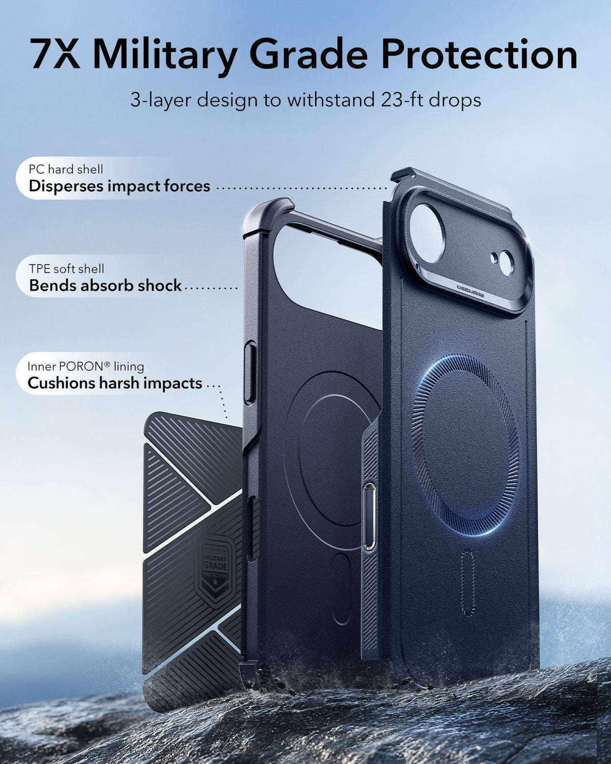 ESR iPhone 17 Air Cyber Tough Magsafe Case with Camera Control Blue Military Grade Protection
