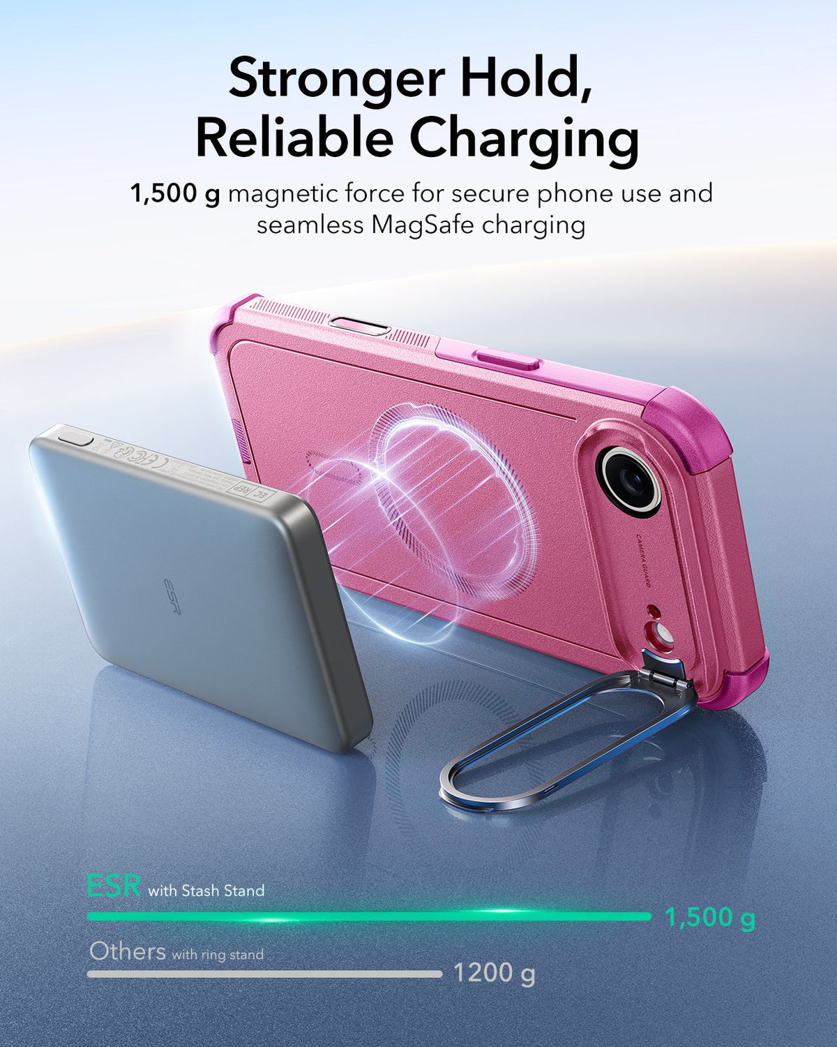 ESR iPhone 17 Air Cyber Tough Magsafe Case with Stand and Camera Control Pink Magsafe Charging