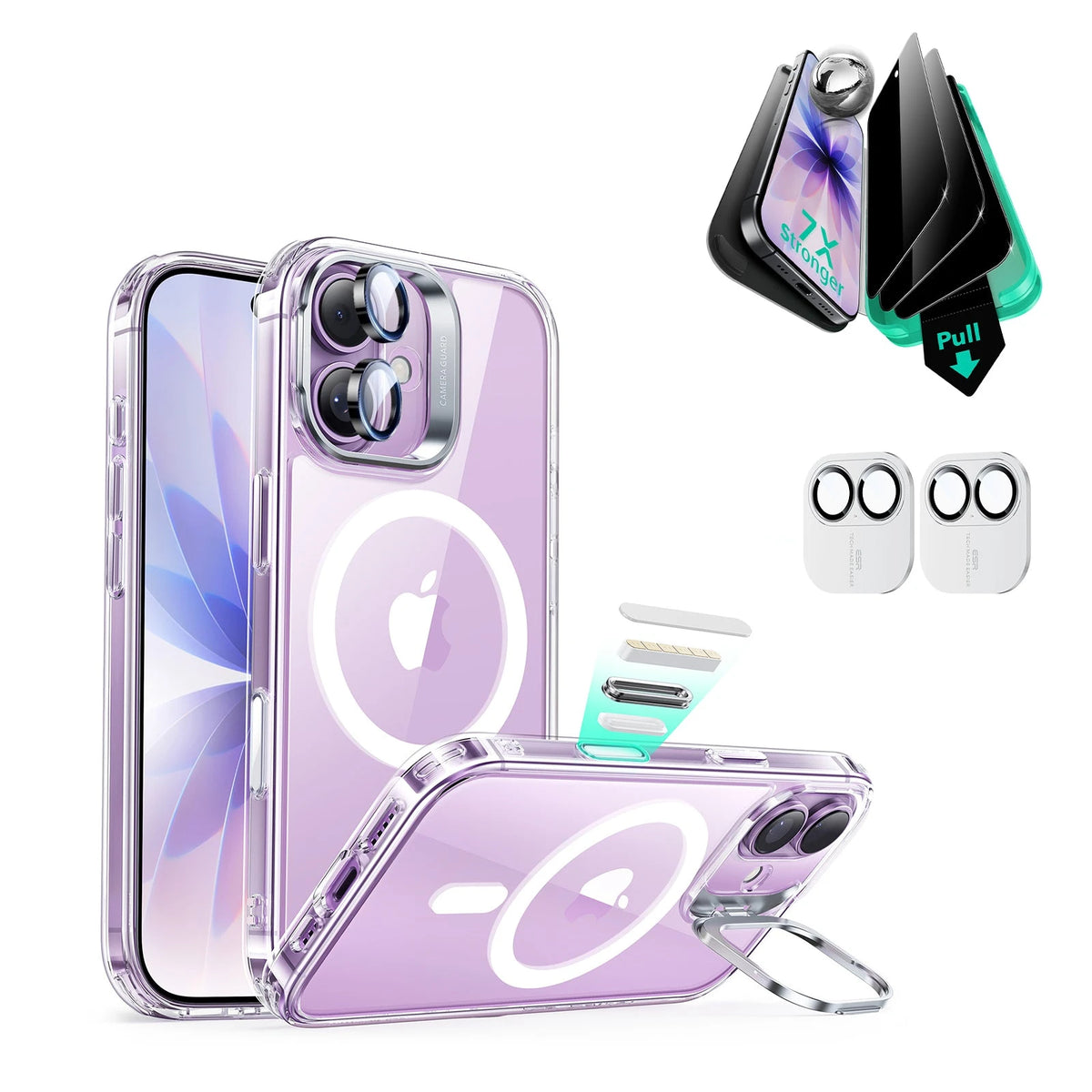 iPhone 17 Classic Hybrid Magsafe Case with Stand and Privacy Screen Protector Bundle Clear