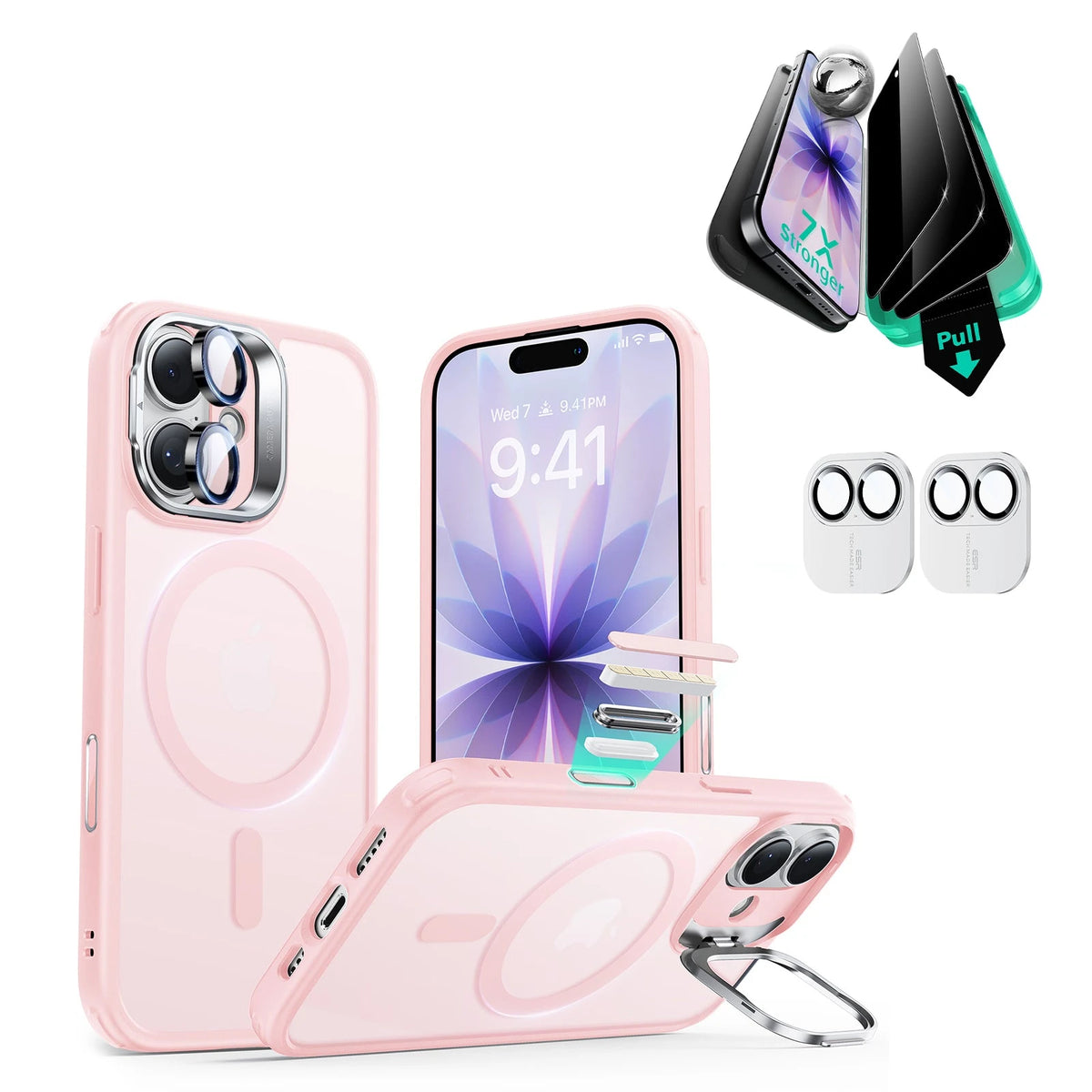 pink lifeproof iPhone 17 Classic Hybrid Magsafe Case with Stand and full cover privacy Screen Protector bundle
