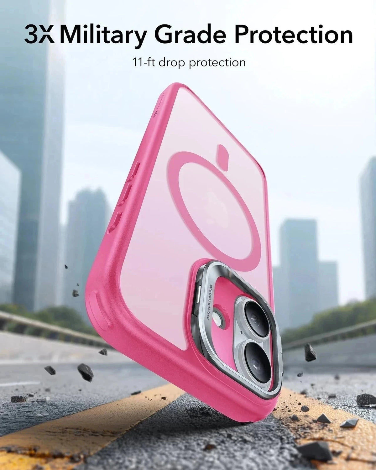 ESR iPhone 17 Magsafe Case with Stand Camera Control Frosted Pink 3× Military Grade Protection