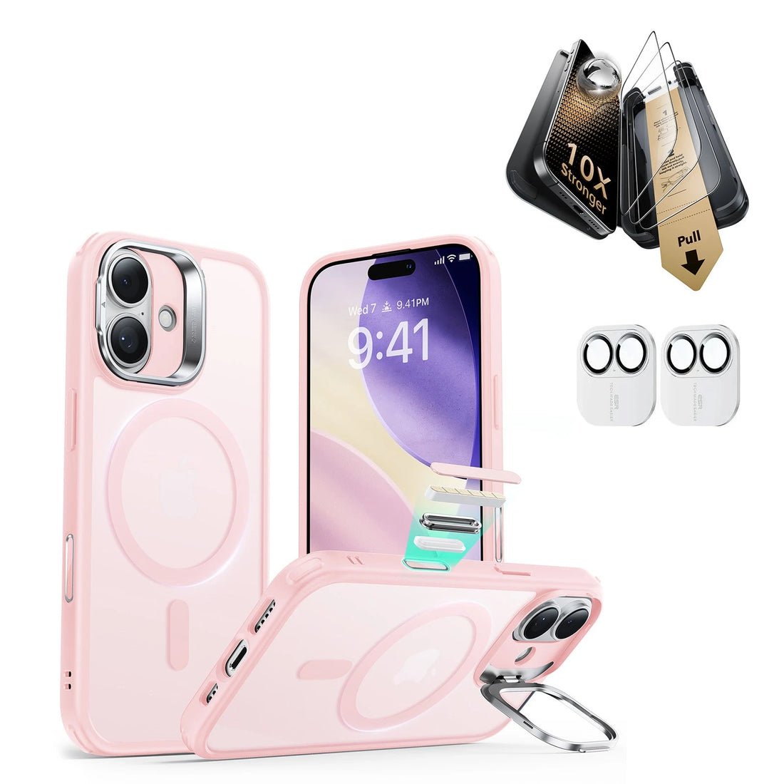 iPhone 17 Classic Hybrid Magsafe Case with Corning Glass Screen Ptorctor Pink
