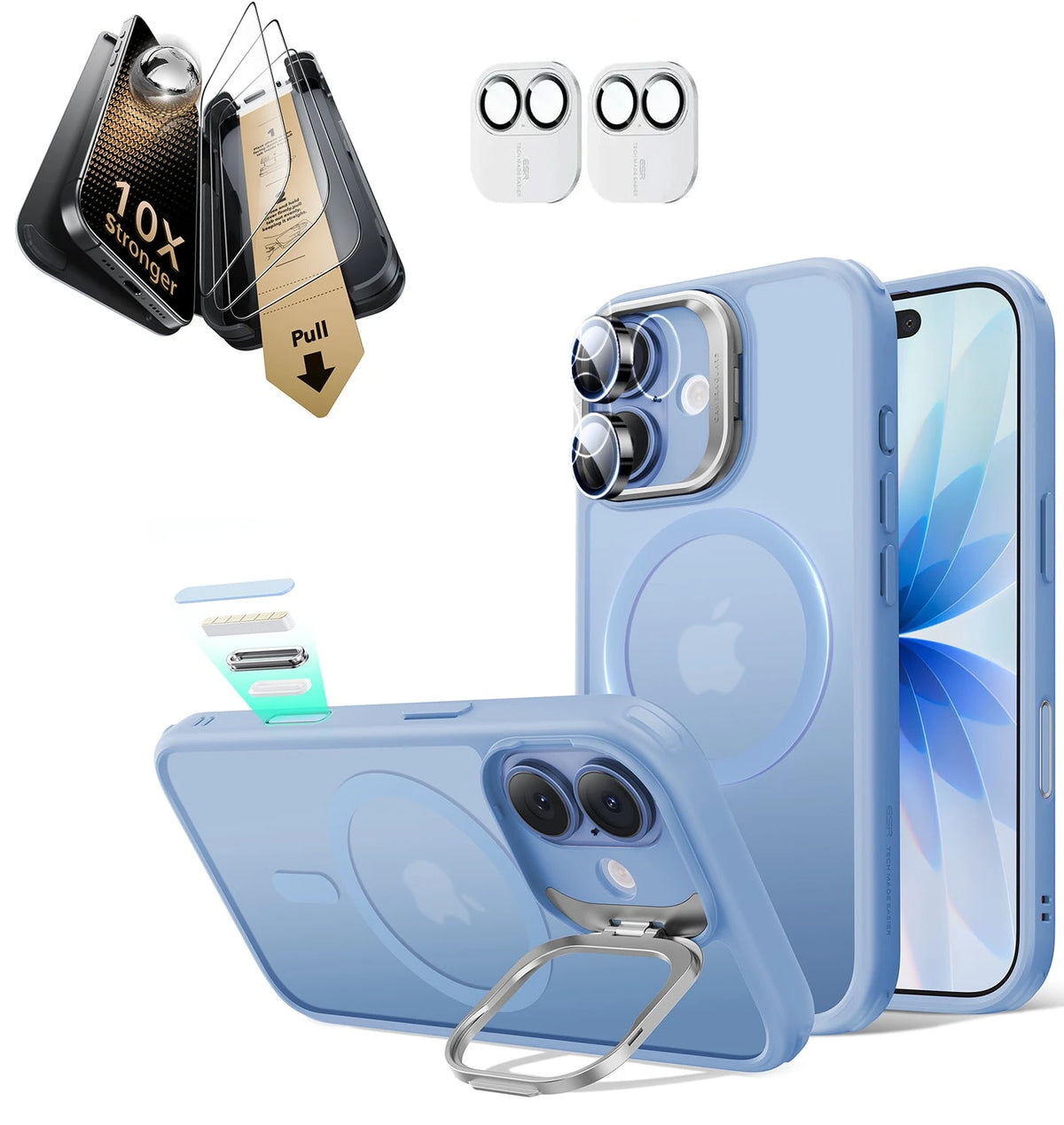 iPhone 17 Bundle Classic Hybrid Magnetic Case (Camera Control, Stash Stand) and Armorite Pro Screen Protector - Frosted Light Blue ESR ESR