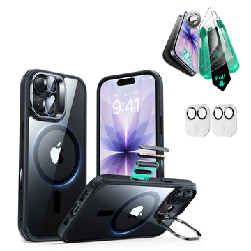 iPhone 17 Classic Hybrid Magsafe Case Stand and Screen Protector Clear Black