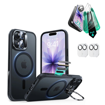 iPhone 17 Classic Hybrid Magsafe Case Stand and Screen Protector Frosted Black
