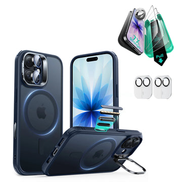 iPhone 17 Classic Hybrid Magsafe Case Stand and Screen Protector Frosted Blue