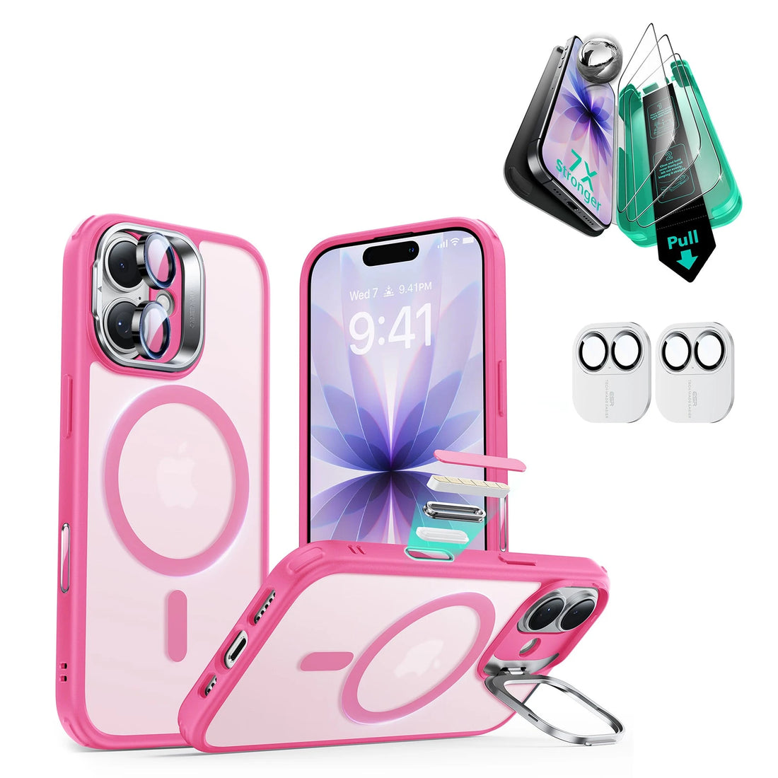iPhone 17 Classic Hybrid Magsafe Case Stand and Screen Protector Pink