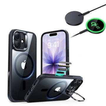 iPhone 17 Classic Hybrid Magsafe Case With Stand  and Qi2 Wireless Charger Clear Black