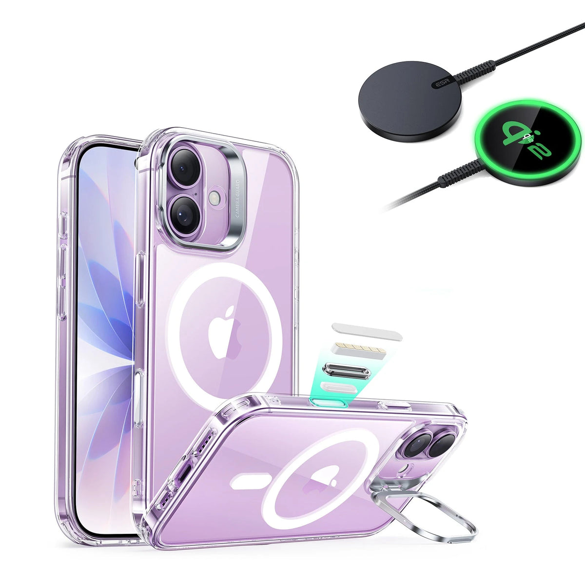 iPhone 17 Magsafe Phone Case with Stand  and Qi2 Wireless Charger Clear