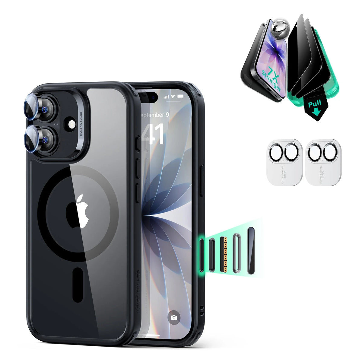 iPhone 17 Classic Hybrid Magsafe Case with Privacy Screen Protector Bundle Clear Black
