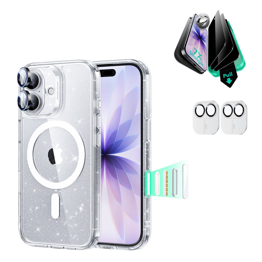 iPhone 17 Classic Hybrid Magsafe Case with Privacy Screen Protector Bundle Clear Shimmer